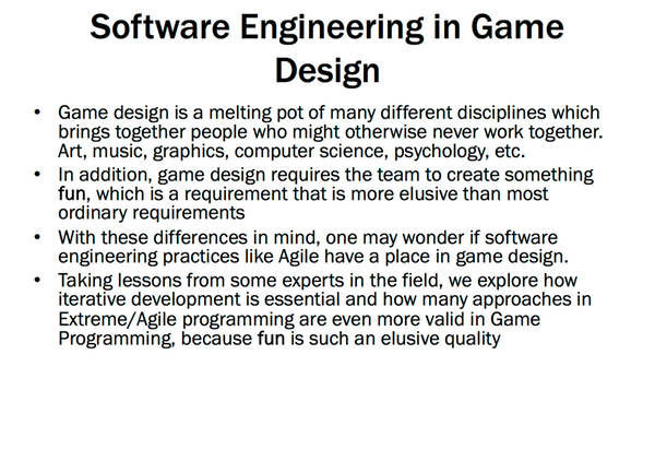 Software Engineering in Game Design by Anne Gatchell